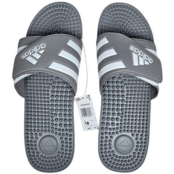 adidas‎ ADISSAGE Adjustable Rubber Slides Gray/White Men's 18 NIB - Picture 1 of 7